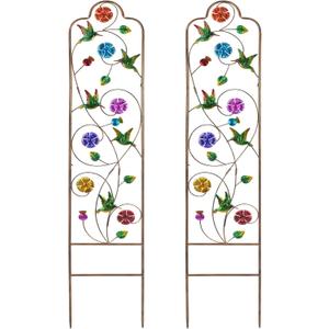 2-Pack Metal-Garden-Trellis Plant-Support-Trellises Outdoor-Decoration Arched-Fence-Trellis - for Climbing Plants Patio Lawn Yard Backyard Wall Brackets 60'' H x 12'' W Hummingbird