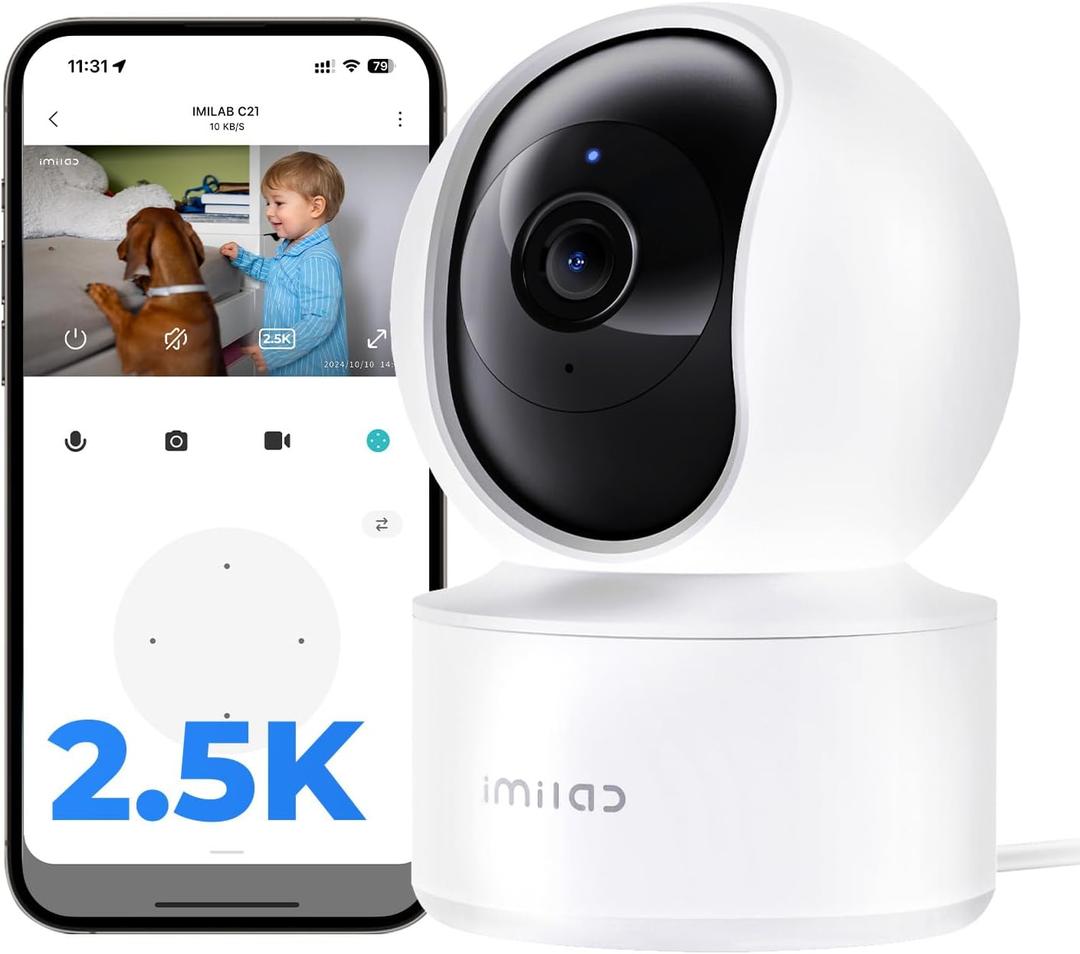 IMILAB C21 2.5K Security Camera Indoor, Room Camera for Bedroom 360 View, Pet Cam w/Phone App & Speaker, Indoor Cam for Dog/Kid/Baby/Elderly, Night Vision, Plug-in, 2.4GHz WiFi, Local/Cloud Storage
