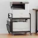 Printer Stand with Storage, Height Adjustable Printer Table with Power Outlets and USB Ports, Under Desk Printer Cart with Wheels for Home Office (Black)