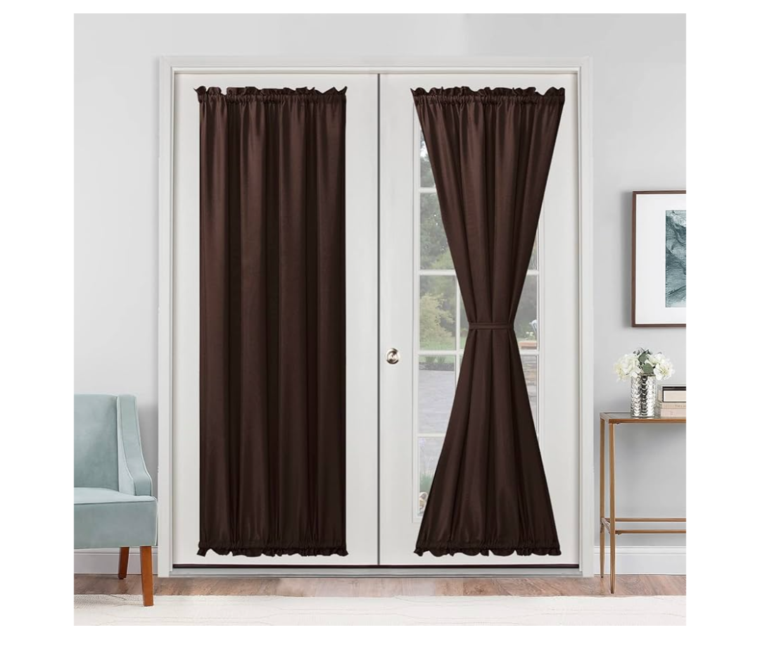 Hiasan French Door Curtains Privacy, Rod Pocket Semi Sheer Front Curtain for Door Window, 1 Panel (Chocolate, W 24 inch x L 72 inch) Purple