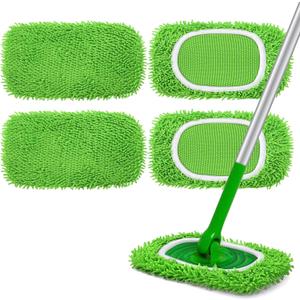 Reusable Microfiber Mop Pads Compatible with Swiffer Sweeper- 4 Pack Dry Sweeping Cloths & Wet Mopping Cloths - Washable Wet Pads Refill for Mopping Floors (Mop is not Included)