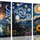 GHTGCMKX 3pcs Blue Abstract Starry Night Canvas wall art Blue Night Starry Sky Scenery Painting Picture Wall Decor Abstract Landscape Print Artwork for Living Room Office Home Decoration