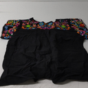 Women’s Mexican Embroidered Blouse , Black Cotton Top with Multicolor Floral Pattern,  Size M