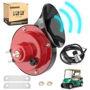 10L0L 12 Volt Golf Cart Horn Kit for Yamaha EZGO Club Car or UTV Boat, Floor Mount Button Switch, Universal Loud Horn Volume Up to 118db