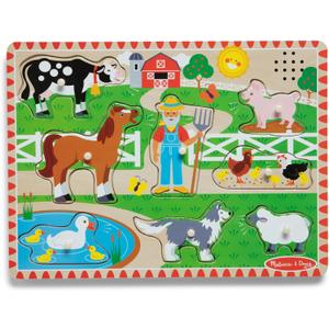 Melissa & Doug Old MacDonald's Farm Song Puzzle – 8-Piece Wooden Peg Puzzle with Light-Activated Sounds, Music Learning Toy for Toddlers and Preschoolers Ages 2+