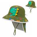 Kids Sun Hat with Neck Flap, Convertible Dinosaur Bucket Hat for Beach (Green)
