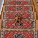 Abstract Red Stair Treads for Wooden Steps Indoor Runner Rug Carpet,Vintage Distressed Traditional Oriental Boho Tribal 15 Pieces Peel and Stick Staircase Step Treads Covers Washable Door Mats 30"x8"