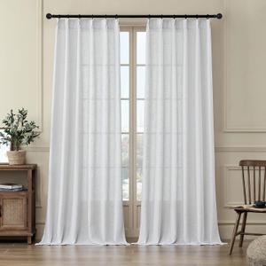 MASWOND White Pinch Pleated Curtains 90 Inches Long 2 Panels for Living Room Semi Sheer Linen Curtains Pinch Pleat Drapes for Traverse Rod Light Filtering Curtains for Dining Bedroom W38xL90 Length (38"W x 90"L (Pack of 2))