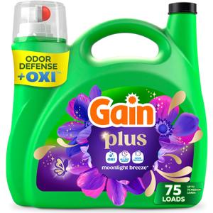 Gain Plus Liquid Laundry Detergent, Cleaner, Fresher, Now with Oxi, Moonlight Breeze Scent, 99 fl oz, 75 Loads