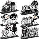 6 Pcs Winter Wooden Table Decor Snowflake Snowman Wooden Centerpieces Wonderland Decor for Winter It's Snow Theme Xmas Birthday Baby Is Cold Outside Party Supplies(Black White)