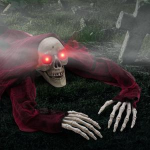 Halloween Outdoor Decor Animated Groundbreaker Zombie with Flashing Eyes and Creepy Sound for Halloween Yard,Lawn,Patio,Haunted House (Red)