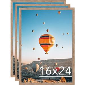 JCJMY 16x24 Picture Frame Set of 3 for Poster Photo Picture and 40x60 cm Canvas, Horizontal and Vertical Formats for Wall Hanging, 16 x 24 Wall Gallery Poster Photo Frame, 3 Pack, Rustic Brown