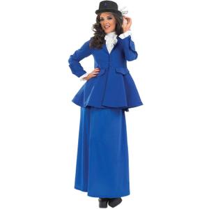 fun shack English Nanny Costume for Women, Adult Mary Poppins Book Character Outfit, Classic Nanny Dress (Small, Blue)