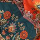 Bohemian Throw Blanket, Folk Blankets 90x98 Inch King Cotton Reversible Ultra Soft Light Quilt Comfy Cozy Bedding Coverlet Sofa Throw (Orange+Green)