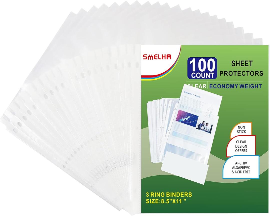Sheet Protectors 100 Page,Page Protector 8.5" x 11" Upgraded Clear Plastic Page Protectors,for 3 Ring Binder, Top Loading Paper Protector with Reinforced Holes,Holds Multiple SheetsLetter Size