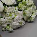 Geosar 8 Bundles Artificial Peonies Flowers Fake Silk Peony Bouquet Faux Peonies Flowers Bulk for Decoration Vase Floral Arrangements Wedding Party Table (White,Green)