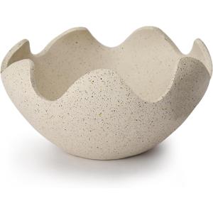 Wavy Decorative Bowl Home Decor- Modern Handicraft Decorative Fruit Bowl for Kitchen Counter, Creative Centerpiece Decor for Entryway Table Coffee Table, Spotted White (Single-medium)