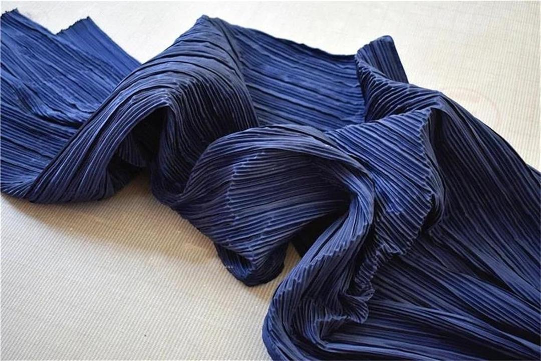 Pleated Fabric 59" Wide Material for Mural Decoration Background Wall Creative Sewing (straighten1.5 meters, Navy Blue)