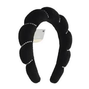 3 x black puffy padded spa headband decorated