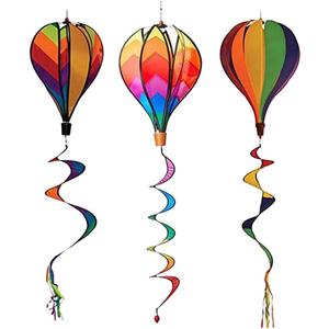 3pcs Hot Air Balloon Wind Bar Balloon Decor Rainbow Hot Air Balloon Outdoor Toy Wedding Decor Outdoor Solar Lights Decorative Hanging Wind Spinners to Rotate Sequins PVC Wind Mill (130.00X42.00X27.00CM)