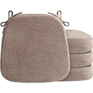 D-Shaped Chair Cushions for Dining Chairs, 2.5” Thick Chair Pads with Washable Comfortable Textured Cover, Non Slip Kitchen Chair Cushions with Ties,16.5" x 16.5", 4 Pack, Brown
