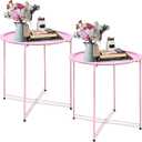 Garden 4 you End Table 2 PCS Metal Side Table Pink Round Folding Tray Cyan Sofa Small Accent Fold-able Table, Round End Table Tray, Next to Sofa Table, Snack Table for Living Room and Bed Room, Pink
