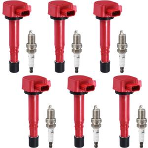 Pindex 6 Pack Ignition Coils and Iridium Spark Plugs,UF400 PK16TT/4503 Coil Pack Kits Compatible with Honda 04-08 Accord 06-08 Ridgeline 03-08 Pilot 04-07 Saturn Vue 01-09 MDX 3.0L 3.5L