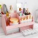 Makeup Organizer with Drawers, Cosmetic Storage for Dresser Vanity and Bathroom Countertop, Beauty Holder for Lipstick Brush, Skincare Organizer for Vanity, Cosmetic Display Case (Pink)
