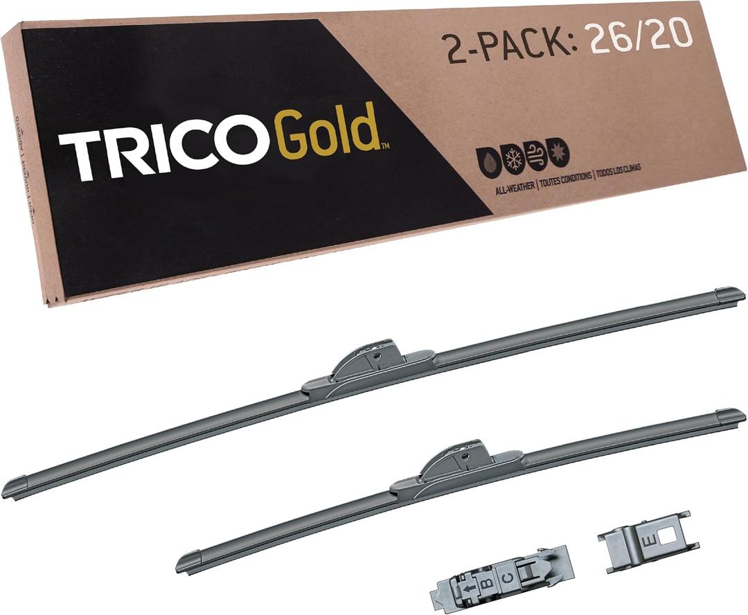 TRICO Gold 26" + 20" Premium Automotive Replacement Windshield Wiper Blades (Set of 2), Passenger and Driver Side All-Weather Beam Wiper Blades for Select Vehicle Models