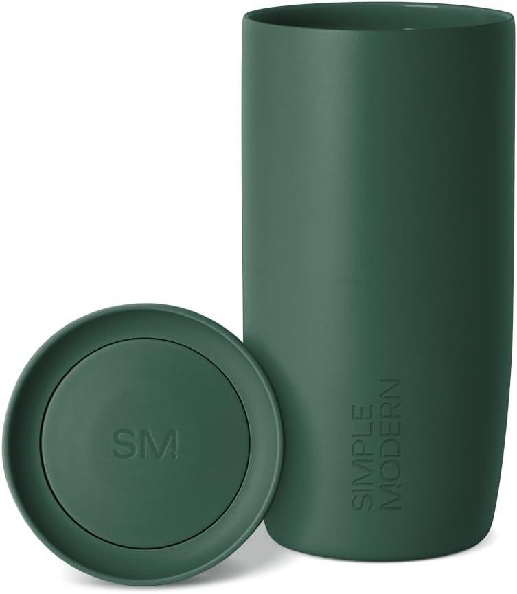 Simple Modern Travel Coffee Mug Tumbler with 360 Lid | Ceramic-Lined Insulated Stainless Steel Cold Brew Iced Coffee Cup | Gifts for Women Men Her Him | Voyager Signature | 16oz | Forest