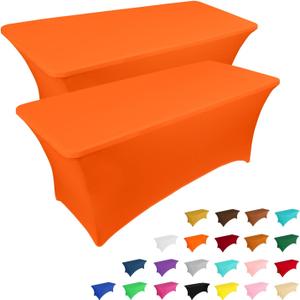 IVAPUPU 2 Pack 6FT Table Cloth for Rectangular Fitted Events Stretch Orange Table Covers Washable Spandex Tablecloth Protector for Party, Wedding, Cocktail, Banquet, Festival, 72"Lx30"W