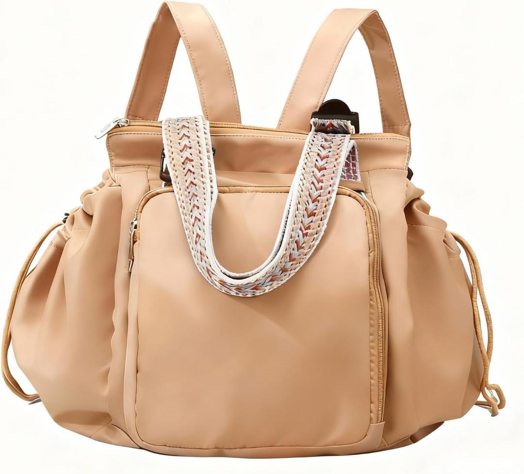 Multifunctional Diaper Bag Tote for Women Convertible Everyday Tote Backpack Large Capacity Bag with 15 Compartments (Khaki)