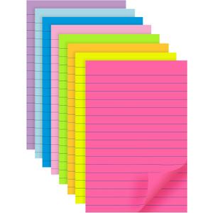 (8 Pads) Lined Sticky Notes 4x6 in Post, 8 Colors Self Sticky Notes Pad Its, Bright Post Stickies Colorful Big Rectangular Sticky Notes for Office, Home, School, Meeting, 40 Sheets/pad