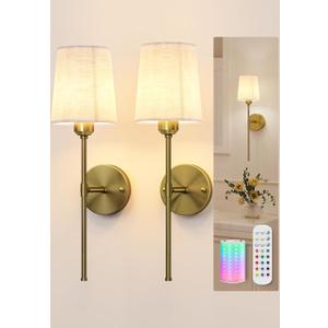 Rechargeable Wall Lights, Battery Operated Wall Sconce Set of 2, 7500mAh, Dimmable, Remote Control, Timer, Magnetic Bulb, 3 Color Temps, RGB, Wireless Wall Lamps, for Bedroom Living Room Hallway Decor