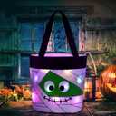 Halloween Trick or Treat Candy Bags LED Light Up Pumpkin Bucket, Collapsible Reusable Candy Basket, Fabric Tote Gift Goody Bags for Kids Halloween Party (White)
