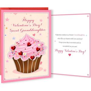 3 x OJsensai Cute Cake Valentines Day Card Gifts for GranddaughterSweet Valentines Day Gifts for Her Girl Kids from Grandma Grandpa Grandparents