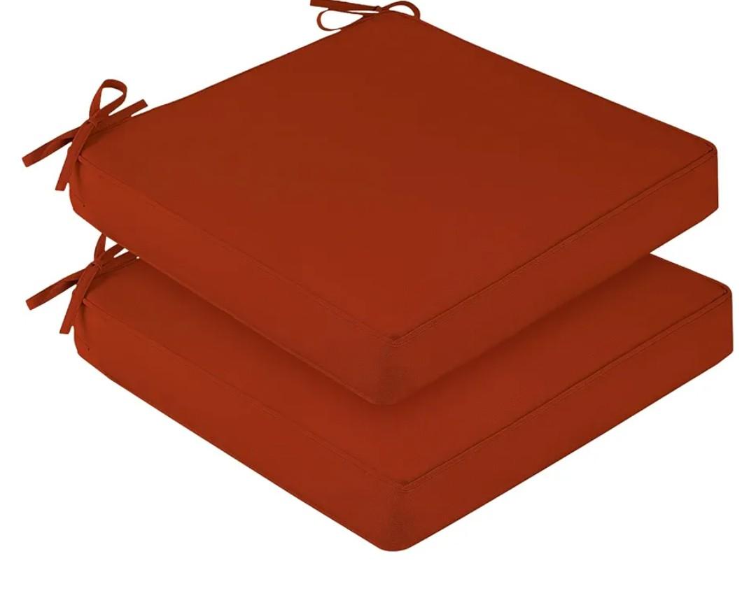 downluxe Waterproof Outdoor Chair Cushions Set of 2, 19" x 19" x 3" Patio Chair Cushion with Non-Slip Ties & Handle, Square Outdoor Cushion for Patio Furniture with Removable Cover, Orange