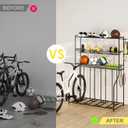 4 Bike Stand, Bike Rack Garage with 3-Tier Storage Rack, Bicycle Stand for Garage Organizer, Indoor Sporting Gear Storage Station for Mountain/Road/Hybrid & Fat Tire Bike, Patent Pending