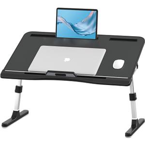KLEAR Foldable Laptop Bed Tray Desk, Adjustable Laptop Bed Table with Heights and Angles, Upgraded-Sturdy Laptop Lap Desk for Bed/Sofa/Couch/Floor, Lap Tablet Desk (NO Drawer,Black)