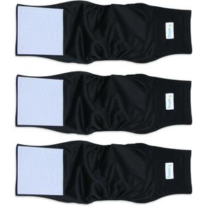 Teamoy 3 Pack Male Dog Diaper Wrap, Washable Puppy Belly Bands, Super-Absorbent and Comfortable(L1,16-20" Waist, Black)
