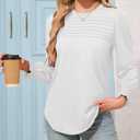 Simlakey Women Long Sleeve Shirt Dressy Casual Blouse 2025 Fall Fashion Pleated Top Trendy Loose Fit Crew Neck Basic Tee(White,L)