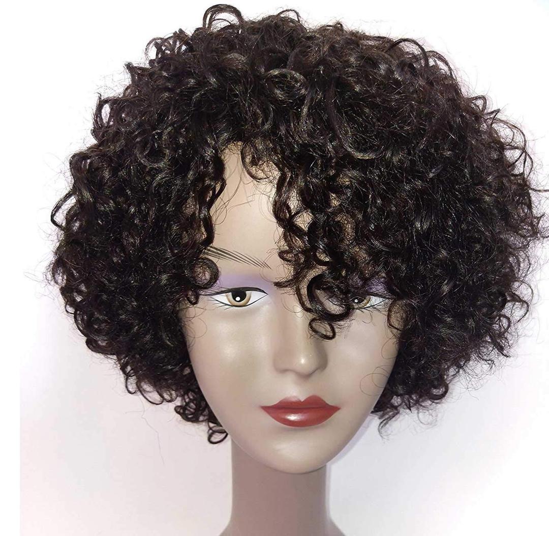 Brazilian Kinky Curly 10 Inch Human Hair Wigs for Black Women - Wear and Go Glueless Short Wig with Natural Color - 100% Human Hair