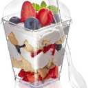 Zezzxu 50 Pack 5 oz Dessert Cups with Dome Lids and Spoons, Plastic Pudding Cups with Lids Mini Parfait Shooter Cups for Party Individual Banana Pudding Jello Yogurt Fruit Trifle