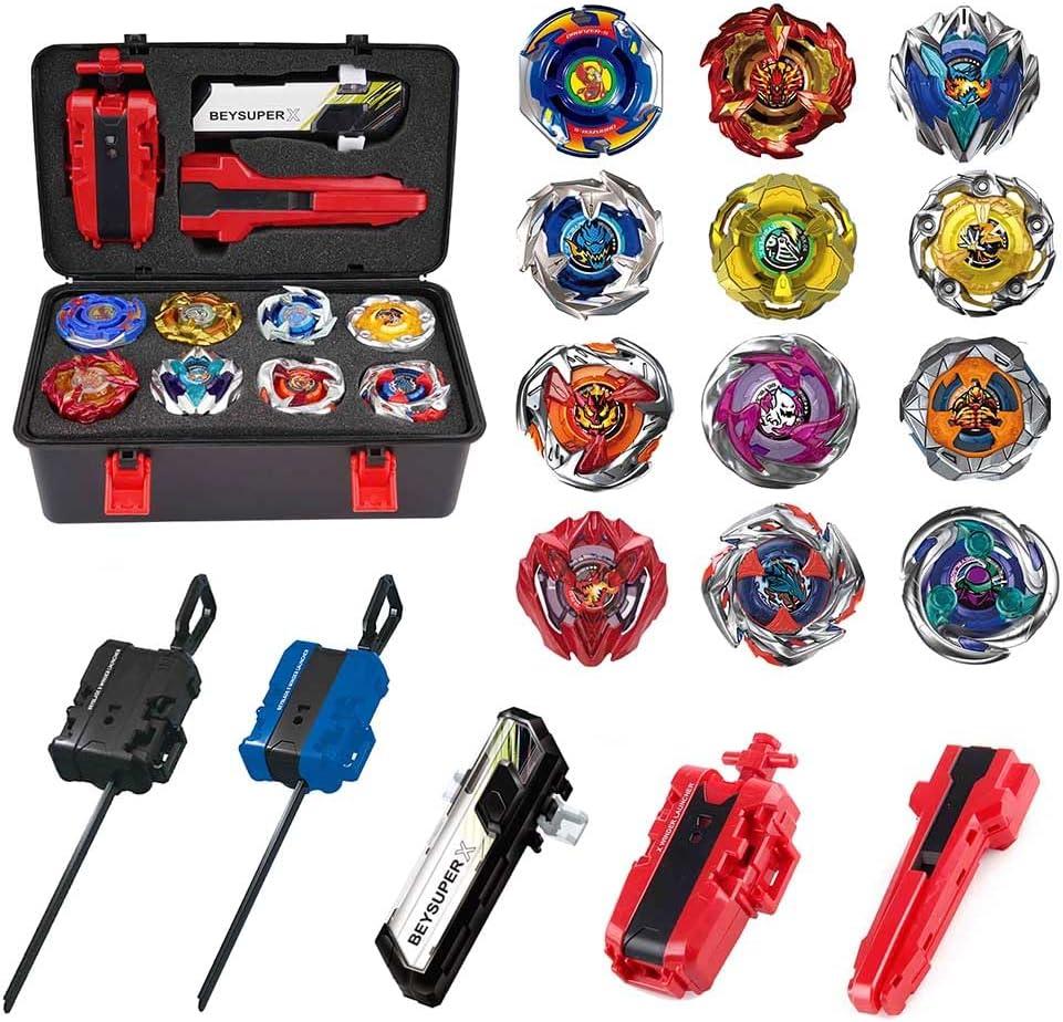 Battling Top Burst Gyros Toy Set Toy Gift for Children Boys Ages 6 8 10 12+ Combat Battling Game 10&12 Burst Spinning Tops 3 Two Way Launchers Grip Starter (X-12)