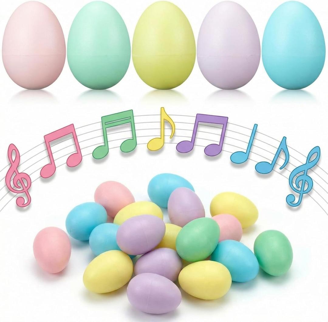 Simgoing 60 Pcs Pastel Easter Eggs Shakers Plastic Colorful Percussion Musical Maracas Decorative Shaker Eggs Gifts for Easter Basket Fillers, Musical Rhythm Instruments, Room Learning DIY Painting