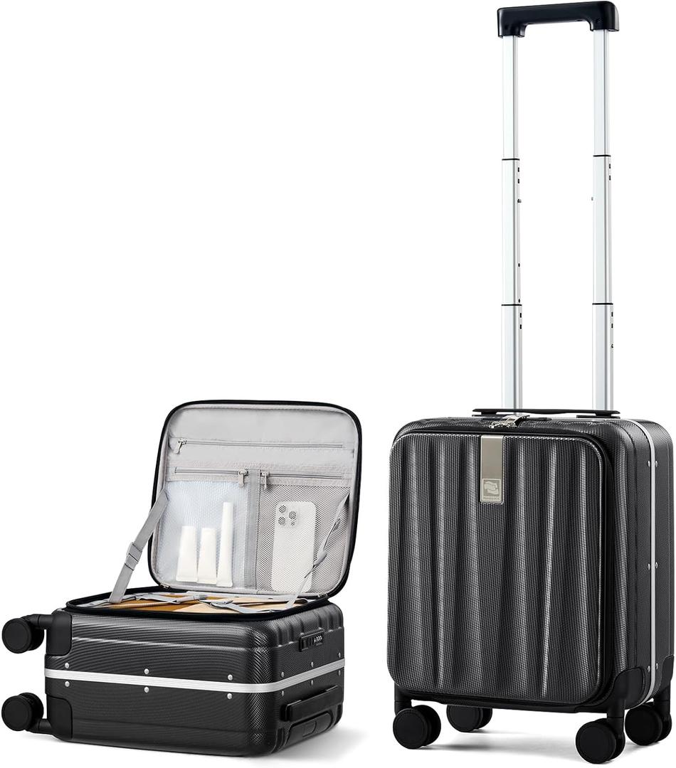 Hanke 16 inch Underseat Carry On Suitcases with Wheels,Lightweight Hard Shell Carry on Luggage with Wheels for Weekender,Top Opening Small Suitcase,Travel Luggage for Womem Men,Jet Black.