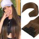REECHO Clip in Hair Extensions, Hair Extensions Thick Long Lace Weft Lightweight Synthetic Hairpieces for Women (24 Inch-240 Gram(Pack of 5), Chestnut Brown)