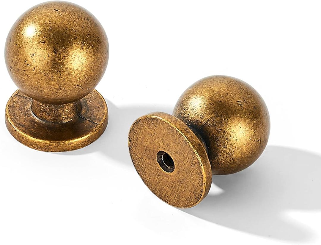 Khtumewrae Antique Brass Cabinet Knobs, 8 Pack 1 Inch Kitchen Cabinet Knobs Ball Dresser Knobs Vintage Cabinet Knobs