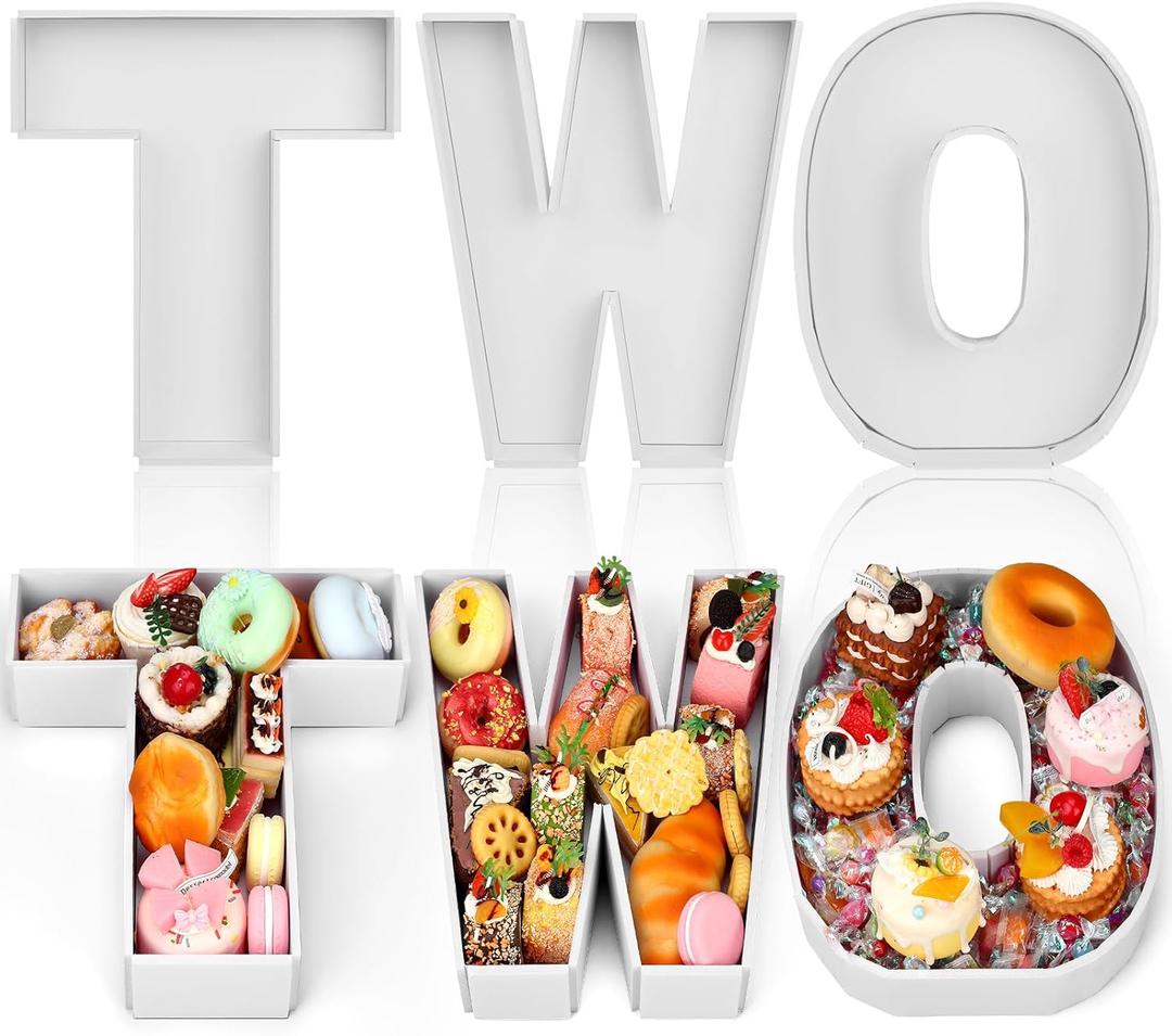 3 Pcs Large Charcuterie Letter 12'' Fillable Tray Charcuterie Box DIY Cardboard Letter Trays for Food 1st 2nd Birthday Anniversary Baby Shower Party Dessert Table (Two)