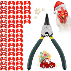 50 Pcs Pinless Peepers with Stickers, Pliers for Chickens, Pheasant Poultry Blinders, Anti-Pecking Glasses (medium)